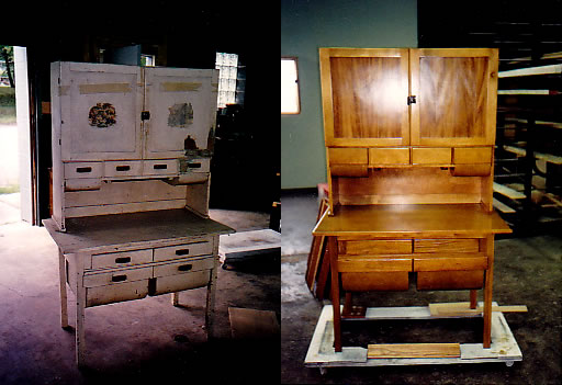 Antique kitchen cabinet before & after